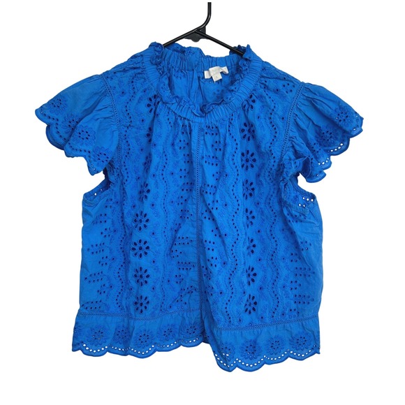 Jennifer & Grace Tops - Cottagecore Eyelet Ruffle Sleeve Top Large Blue Boho Romantic Summer Blouse